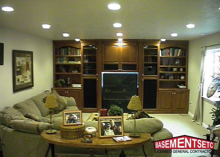 Cozy family room featuring custom entertainment center and comfortable seating.