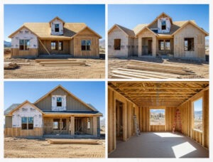 Custom home under construction in Bluffdale Utah showing multiple build stages