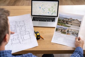 Herriman Utah homeowner comparing custom home plans and existing home listing