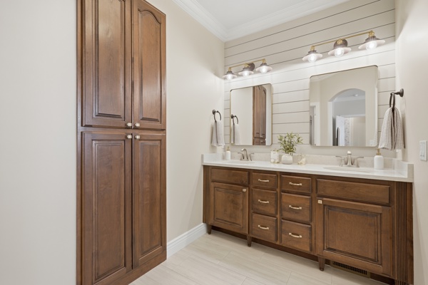 Bathroom Remodeling Brown Cabinets Gold Accents